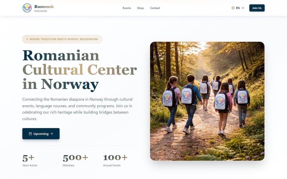 Skjermbilde av Rumensk Kultursenter — en kulturplattform for diasporaen i Norge